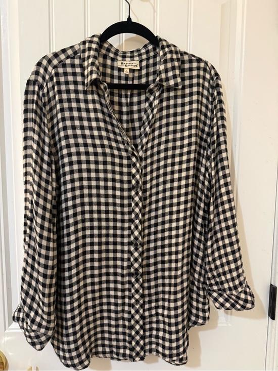 Hester & Orchard Tops - Black & White Gingham Button-Down Shirt - Casual Collared Top